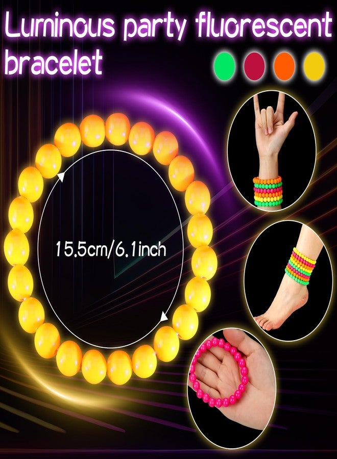 Landical 48 Pcs Halloween Glow in the Dark UV Bead Bracelets Neon Halloween Glow Party Supplies 80s UV Black Light Accessories Bead Bracelets Bulk for Birthday Decorations Wedding Dance Party Favors - Image 2